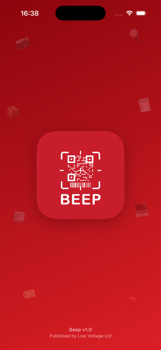 Beep launch screen with the app icon on a red background